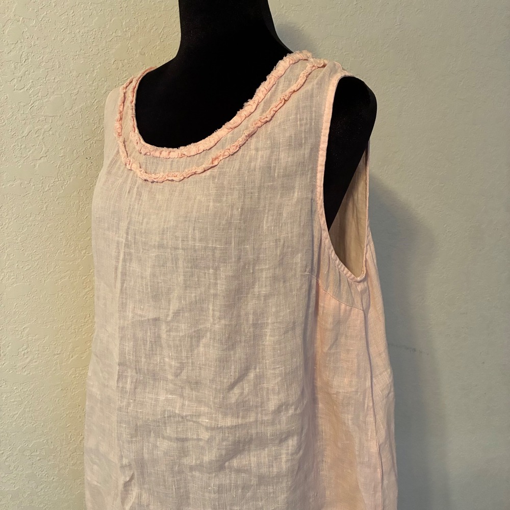 Match Point Top Womens 100% Linen Sleeveless Pink Ruffle Trim HLT677 Medium USA